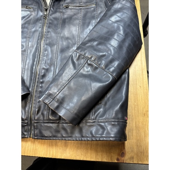Levi's Men's Black Faux Leather Hooded Jacket Zip Front Coat Sz Large Biker - Picture 8 of 16